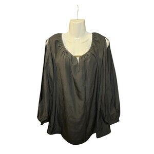 Women’s~MICHAEL KORS~ Sheer Black Blouse~ Long Split Sleeves~Size L~SKU044